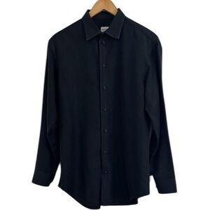 Armani Collezioni Cotton Washed Black Button Down Dress Shirt Classic Italian